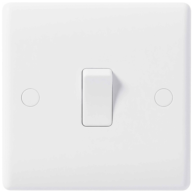 BG White Round Edge 1 Gang 10AX 2 Way Rocker Switch