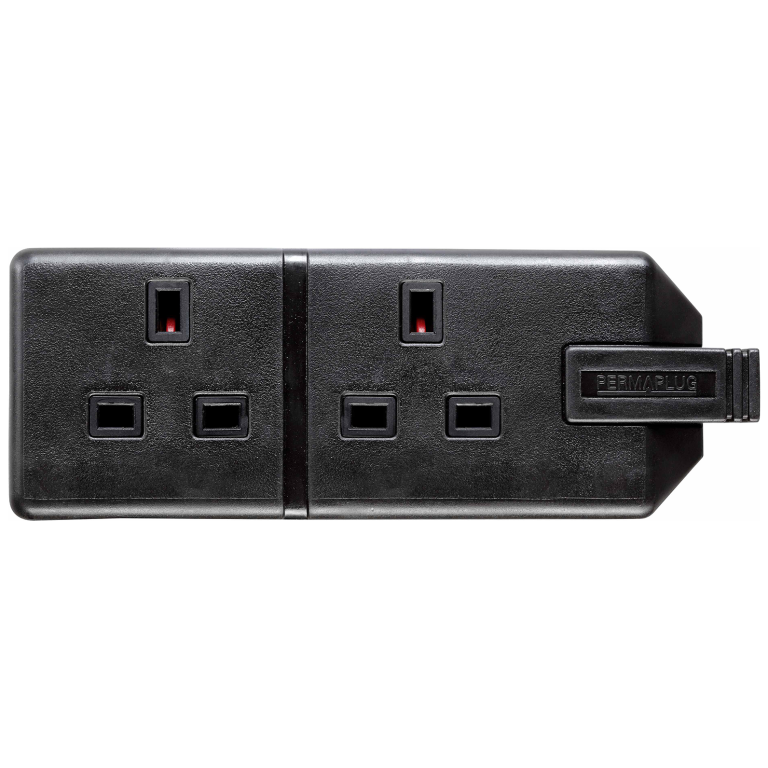 Masterplug Trailing Socket 13A Twin Black