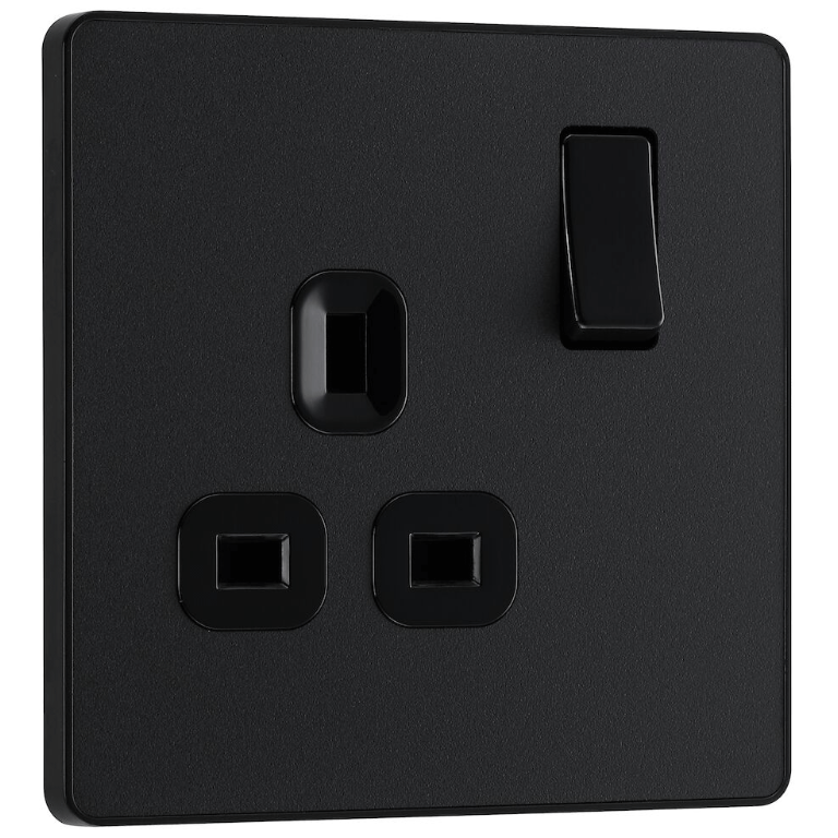 Switched Socket 13A 1 Gang Matt Black