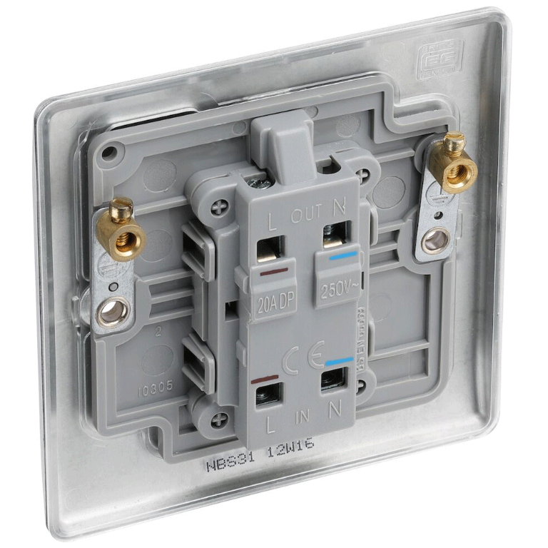 Nexus Switch 20A Double Pole With Power Indicator Brushed Steel