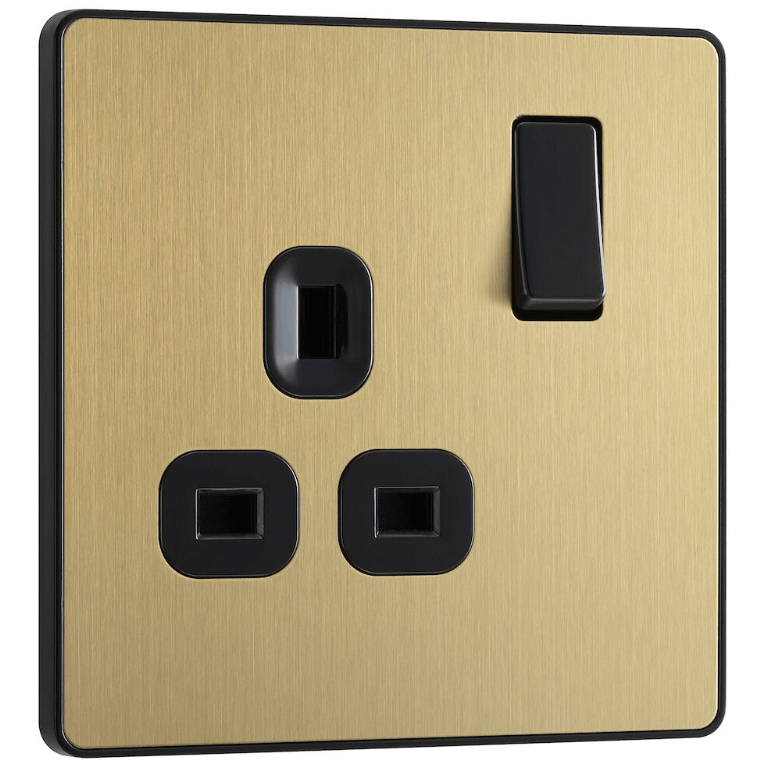 Switched Socket 13A 1 Gang Satin Brass