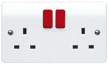 MK Logic Plus 13A 2 Gang DP Switched Socket With Red Rockers - White