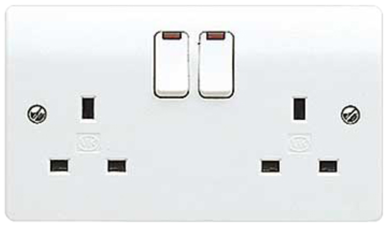 MK Logic Plus K2647WHI White 2 Gang Double Pole Switch Socket c/w Neons 13A 