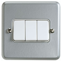 Plate Switch 3 Gang 2 Way SP 10A Aluminium Surface