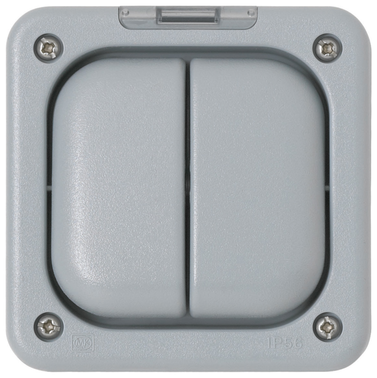 Masterseal 10A 1 Way Light Switch 2 Gang Neon IP66