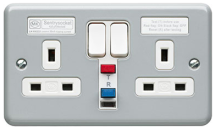 Socket 2 Gang Switched Single Pole RCD Passive 13A 30Ma Aluminium