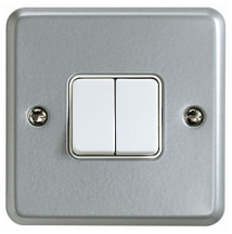 Plate Switch 2 Gang 2Way Single Pole 10A Aluminium Surface