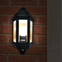 Eterna 60W Half Lantern with PIR Black