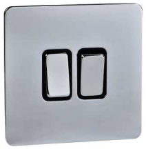 Schneider GET Ultimate 16A 2 Gang 2 Way Screwless Switch Black Insert Polished Chrome