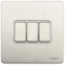 Schneider GET Ultimate 16A 3 Gang 2 Way Screwless Switch White Insert Stainless Steel