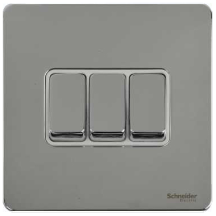 Schneider GET Ultimate 16A 3 Gang 2 Way Screwless Switch White Insert Polished Chrome