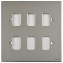 Schneider GET Ultimate Flat Plate 6 Gang Grid Front Plate Mirror Steel