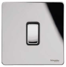 Schneider GET Ultimate 16A 1 Gang 2 Way Screwless Switch Black Insert Polished Chrome