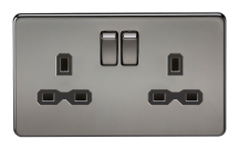 Screwless 13A 2G DP switched socket - black nickel with black insert