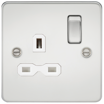 Flat plate 13A 1G DP switched socket - polished chrome with white insert