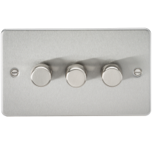 Flat Plate 3G 2 way 10-200W 5-150W LED trailing edge dimmer - Brushed Chrome