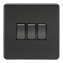 Screwless 10AX 3G 2-Way Switch - Matt Black with black rockers