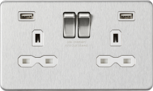 13A 2G Switched Socket with Dual USB Charger 2.4A - Brushed Chrome with White Insert