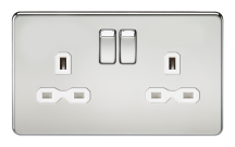 Screwless 13A 2G DP switched socket - polished chrome with white insert