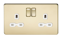 Screwless 13A 2G DP switched socket - polished brass with white insert