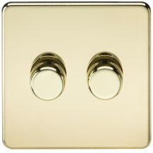 Screwless 2G 2-way 10-200W 5-150W LED trailing edge dimmer - Polished Brass