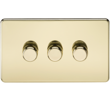 Screwless 3G 2-way 10-200W 5-150W LED trailing edge dimmer - Polished Brass