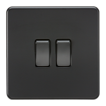 Screwless 10AX 2G 2-Way Switch - Matt Black with black rockers