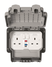 MK Masterseal Plus 13A DP 2 Gang Passive RCD Switched Socket Weatherproof IP66 Grey