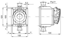 32A RED 5P SKT IP67