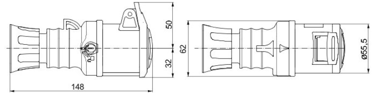 415V Straight Connector Triple Pole +E 16A