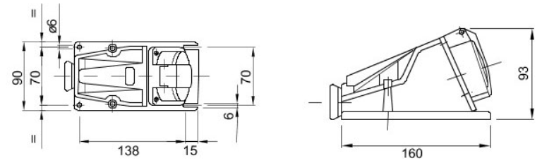 110V 90° Angled Surface Mounting Socket Outlet Double Pole +E 16A Yellow