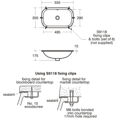 Armitage Shanks S249601 : Washbasin, Under Countertop No Taphole, c/w ...